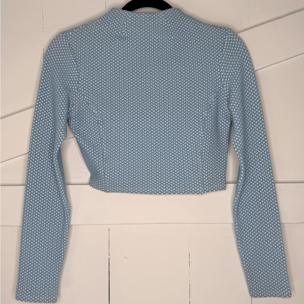 Bebe Light Blue Patterned Crop Top - image 1